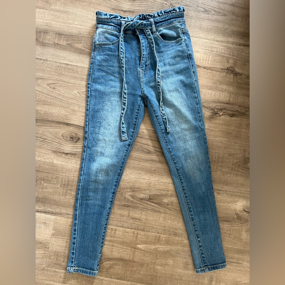 Black Label Paper Bag High Waisted Tie Skinny jeans